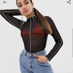 ASOS Petite Mesh Top w/ White Contrast
